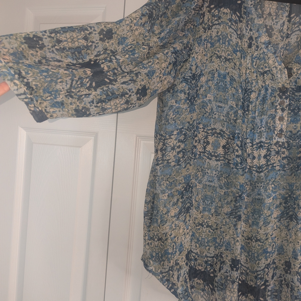 1xl Chic Blue Floral Patterned Women's Blouse - image 4